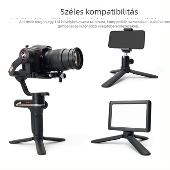 KT-2S Asztali ABS műanyag telefonhoz készült mini tripod megvilágítással, háromszög tartó, 2-5 kg teherbírás, 1 szakasz, PTZ nélkül