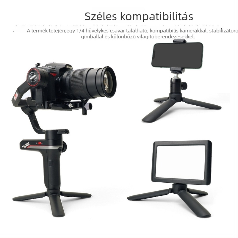 KT-2S Asztali ABS műanyag telefonhoz készült mini tripod megvilágítással, háromszög tartó, 2-5 kg teherbírás, 1 szakasz, PTZ nélkül