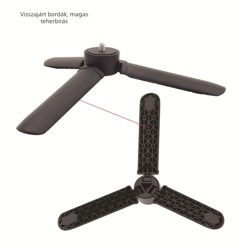 KT-2S Asztali ABS műanyag telefonhoz készült mini tripod megvilágítással, háromszög tartó, 2-5 kg teherbírás, 1 szakasz, PTZ nélkül