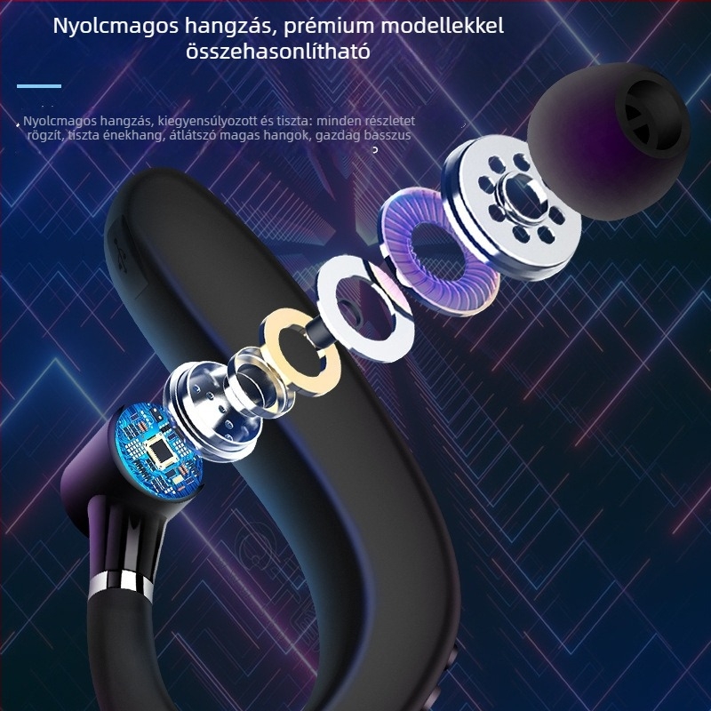 Saját márkás vezeték nélküli Bluetooth fejhallgató fülhorgos kivitel, 5.1, autóba szerelhető, sport TWS, modell S109