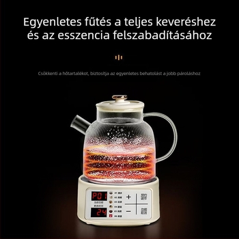 Hy-01 egészségtudatos teáskanna, teljes üveg boroszilikátból, állandó hőmérséklet, levehető felső fedél, 1,5–2 l, 220 V, 400–500 W, 4–5 adaghoz