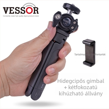 Kétszintes asztali trípód stabilizátor telefonhoz, mirrorless/DSLR kamerához és projektorhoz