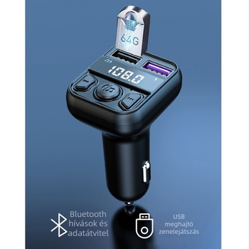 Autós MP3 Bluetooth lejátszó C43/C44 kihangosítással, FM adó, két USB, veszteségmentes hangminőség