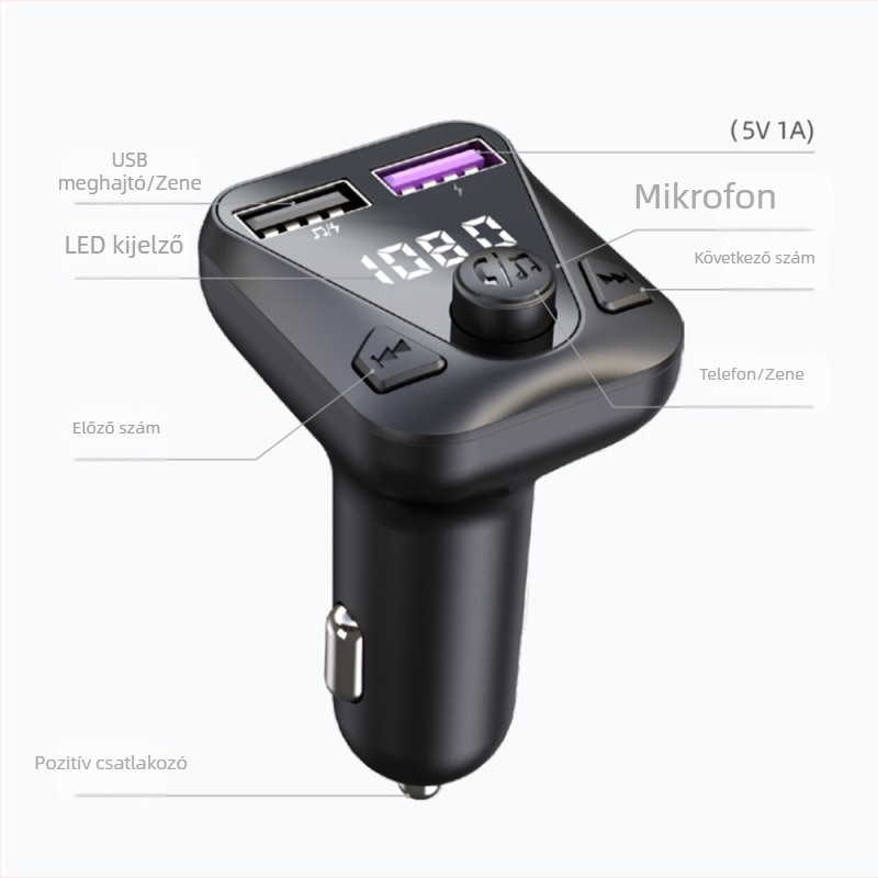 Autós MP3 Bluetooth lejátszó C43/C44 kihangosítással, FM adó, két USB, veszteségmentes hangminőség