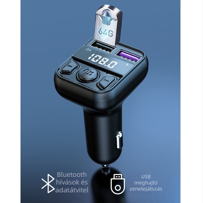 Autós MP3 Bluetooth lejátszó C43/C44 kihangosítással, FM adó, két USB, veszteségmentes hangminőség