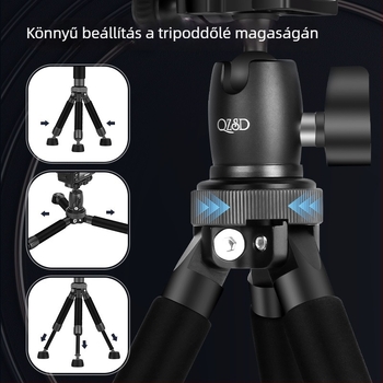 Light Age Q116 alumínium állvány gömbfejjel, 4 szakaszos, 2–5 kg teherbírás, 3 az 1-ben – padlóra, asztalra és selfie felvételekhez