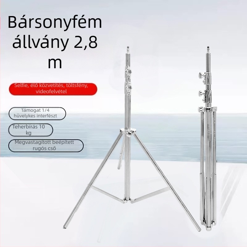 Rozsdamentes acél fotóállvány, 3 részes, teherbírás 10 kg, csőátmérő 19–30 mm, súly 2,5 kg