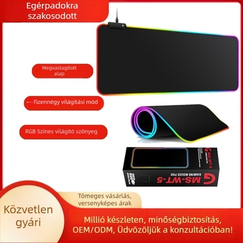 RGB gaming egérpad LED világítással, gumírozott csúszásmentes asztali alátét, nagy méret