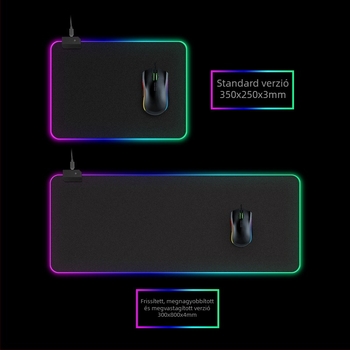 RGB gaming egérpad LED világítással, gumírozott csúszásmentes asztali alátét, nagy méret