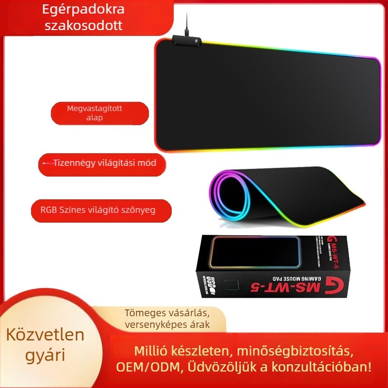 RGB gaming egérpad LED világítással, gumírozott csúszásmentes asztali alátét, nagy méret