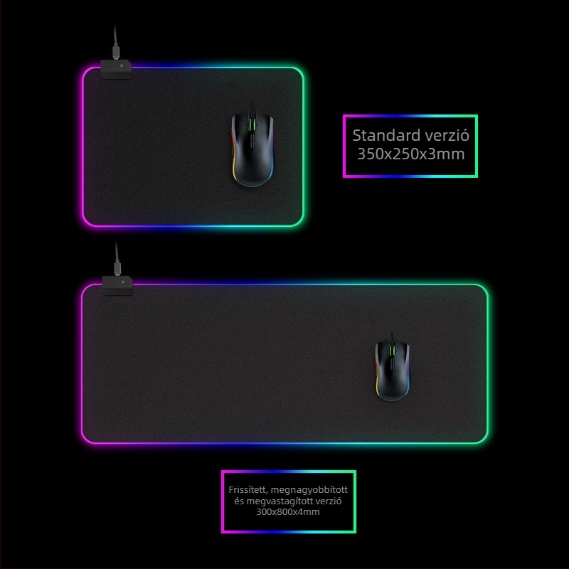 RGB gaming egérpad LED világítással, gumírozott csúszásmentes asztali alátét, nagy méret