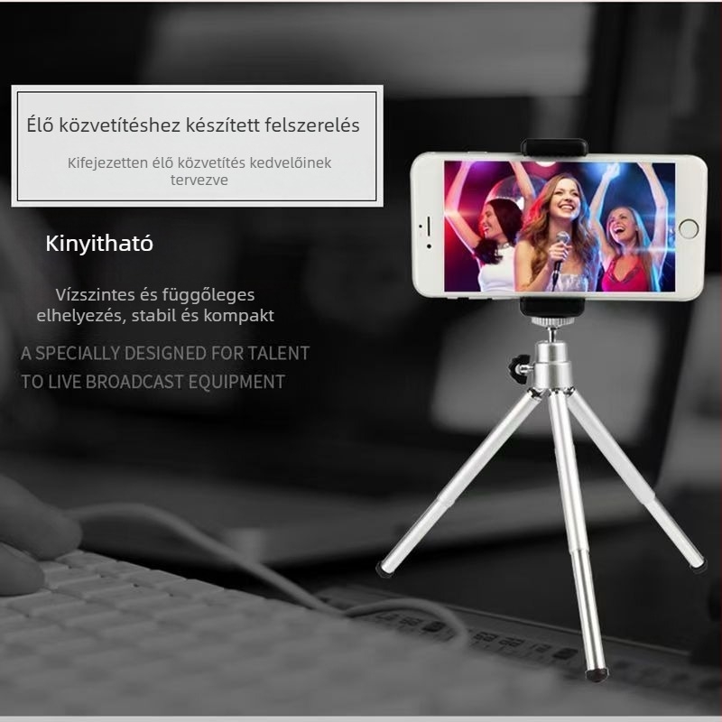 Asztali 2-szekciós alumínium állvány gömbfejjel, telefonokhoz, kamerákhoz és mini projektorokhoz, hordozható, teherbírás alatt 1 kg