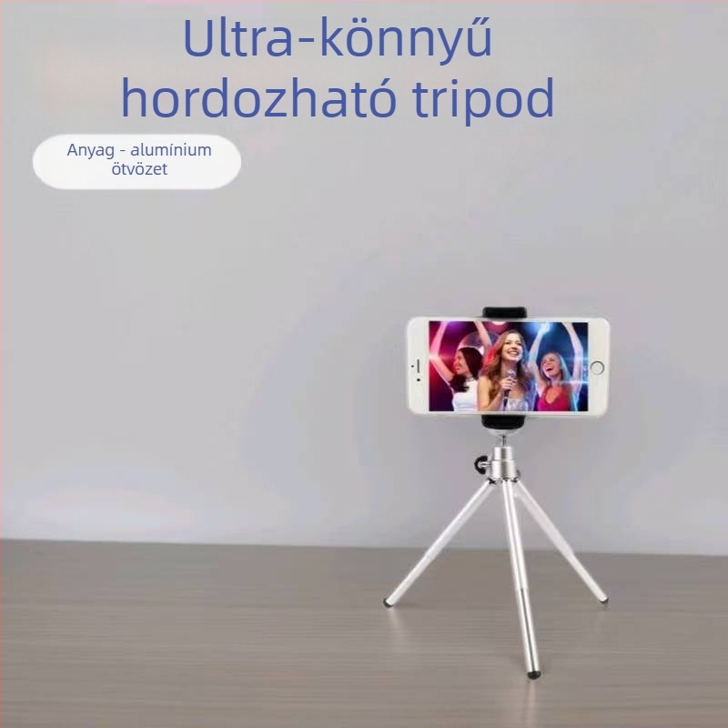 Asztali 2-szekciós alumínium állvány gömbfejjel, telefonokhoz, kamerákhoz és mini projektorokhoz, hordozható, teherbírás alatt 1 kg