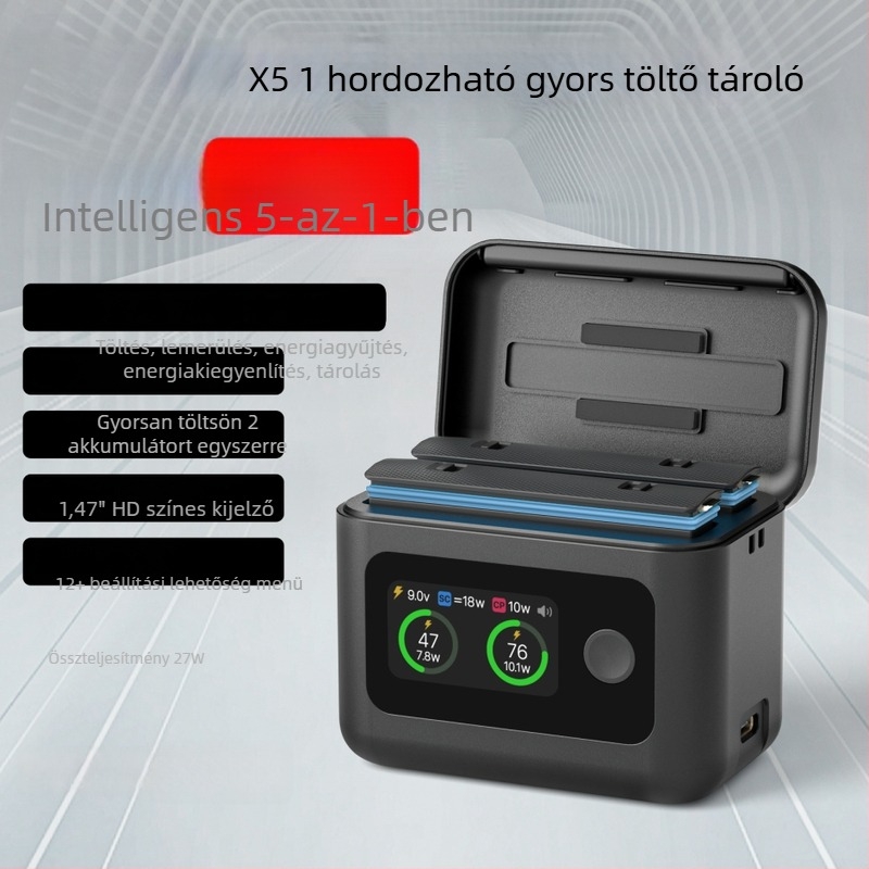 SYMIK Insta360 X5DC Akkumulátor töltődoboz, USB-C, PC ház, 10,5W kioldás, kanalanként 20W (összesen akár 27W)