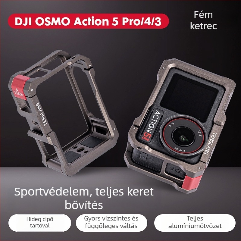 TENGLANG TL-A1 Fém védőkeret DJI Osmo Action 5 Pro/4/3 – alumíniumötvözet, rozsdamentes acél és szilikon