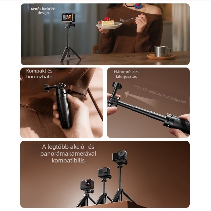 Kézi pálcás állvány akciókamerához, 360° panoráma, alumíniumötvözet, modell Js24