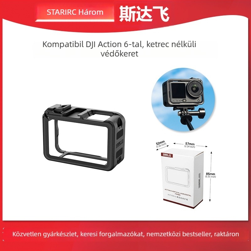 Startrc nylon védőkeret DJI Action 6-hoz — nyuszi ketrec formájú védőkeret, kompatibil Osmo Action 6, Startrc logó nyomtatva; tartalmaz: keret, perlás pamut zacskó, útmutató, megfelelőségi igazolás