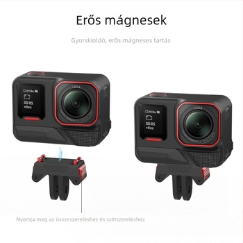 Mágneses gyorskioldó vákuumos kameratartó kettős karos fogással — ABS + alumíniumötvözet; kompatibil GoPro, DJI, Insta360, MILC és okostelefonok; tartalmaz mágneses fej