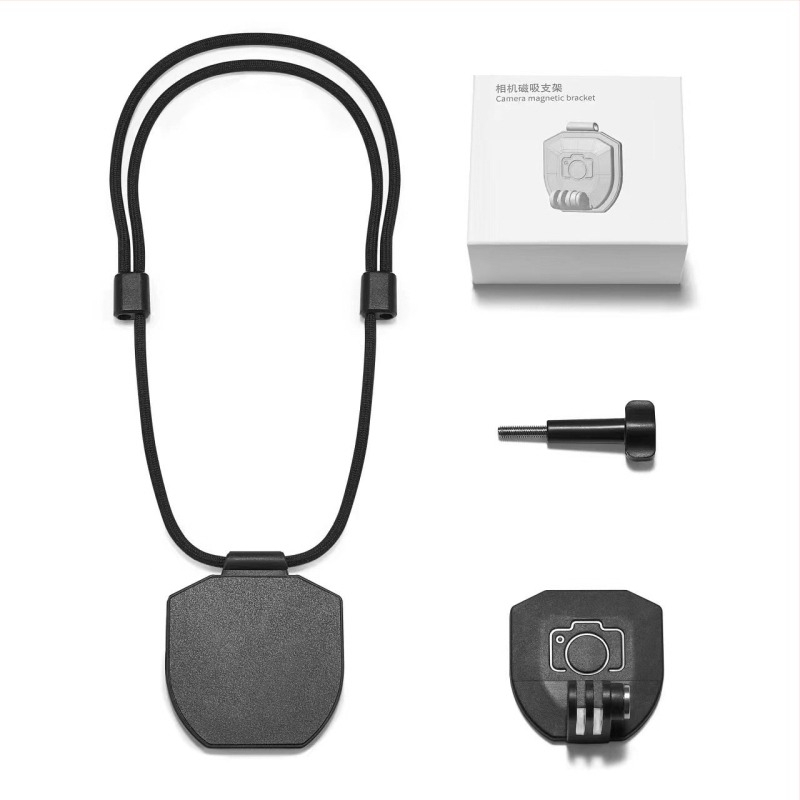 Mágneses nyaki tartó sportkamerákhoz – ABS+mágnes, univerzális kompatibilitás; GoPro és DJI Action-kompatibilis; csomag: 2 tartó, 1 csavar, 1 hosszú kötél; logónyomtatás lehetősége