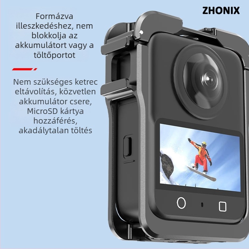 Alumíniumötvözetből készült védőkeret a DJI Osmo 360 panoráma akciókamera számára mágneses töltő érintkezőkkel