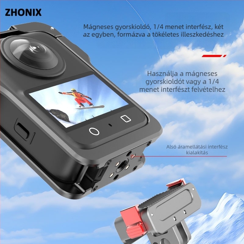 Alumíniumötvözetből készült védőkeret a DJI Osmo 360 panoráma akciókamera számára mágneses töltő érintkezőkkel