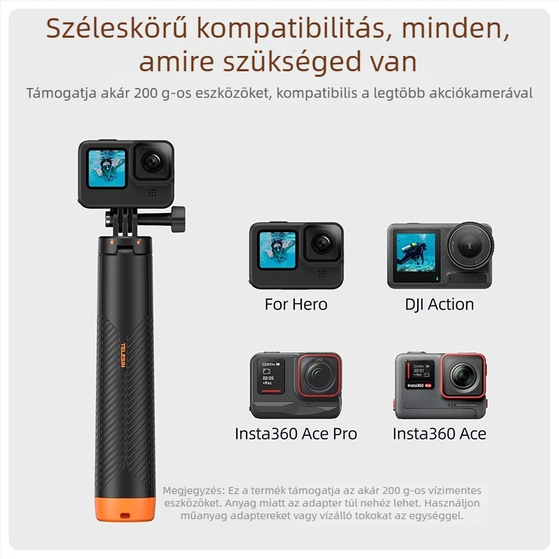 TELESIN lebegő selfie- bot tripod, modell S1-tss-02, univerzális sportkamerákhoz, anyag: műanyag + alumínium ötvözet