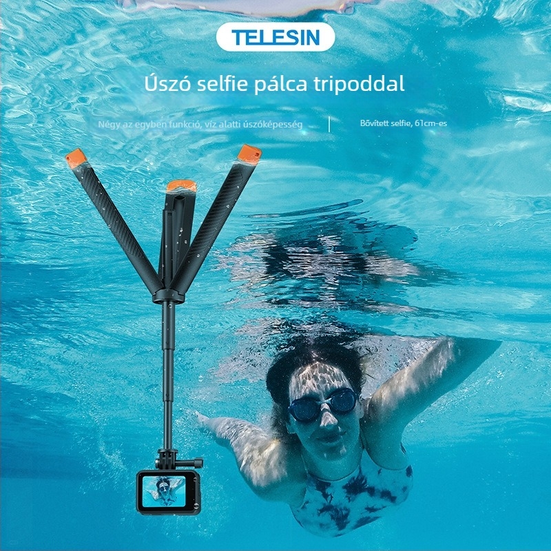 TELESIN lebegő selfie- bot tripod, modell S1-tss-02, univerzális sportkamerákhoz, anyag: műanyag + alumínium ötvözet