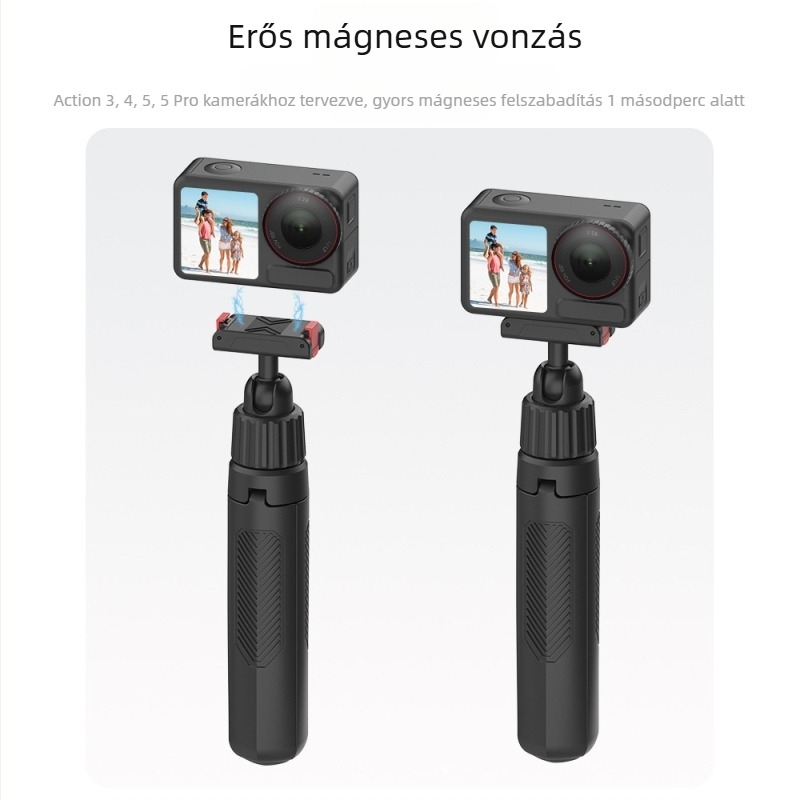 Mini selfie bot mágneses gyorskioldó adapterrel — kompatibilis Action6/Nano; anyagok: PC, alumínium ötvözet, szilikon