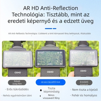 DJI Pocket 3 AR anti-reflektív védőfilm készlet – kijelző és lencse fóliák, anti-reflexió, napfény elleni védelem, ujjlenyomat-mentes