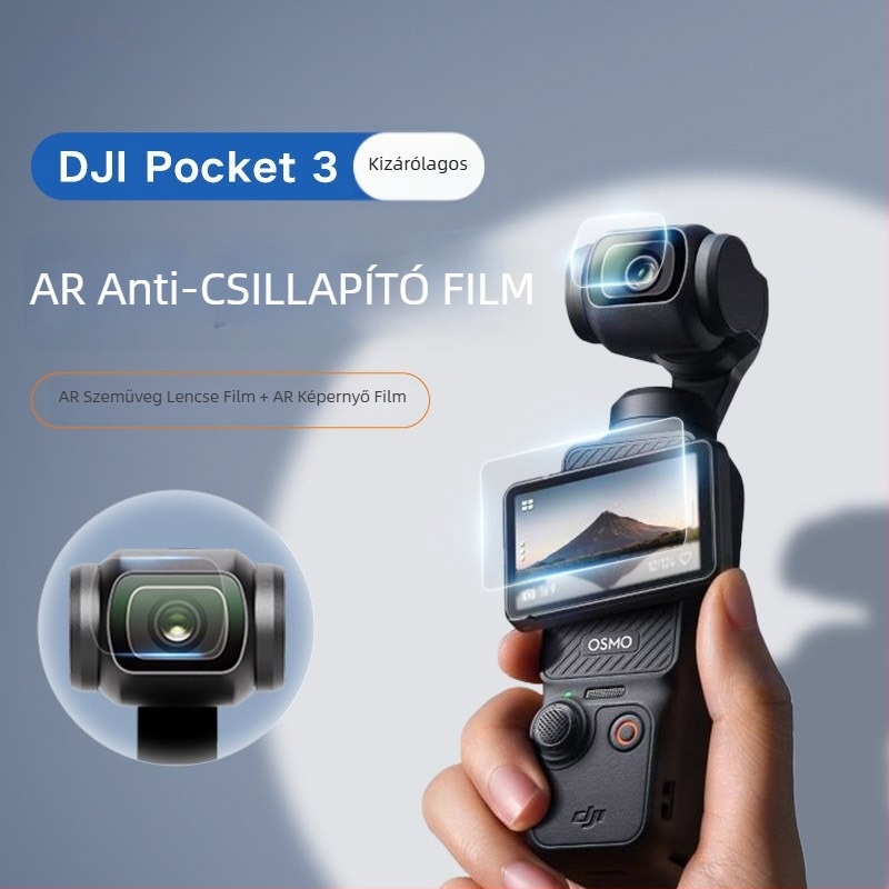 DJI Pocket 3 AR anti-reflektív védőfilm készlet – kijelző és lencse fóliák, anti-reflexió, napfény elleni védelem, ujjlenyomat-mentes