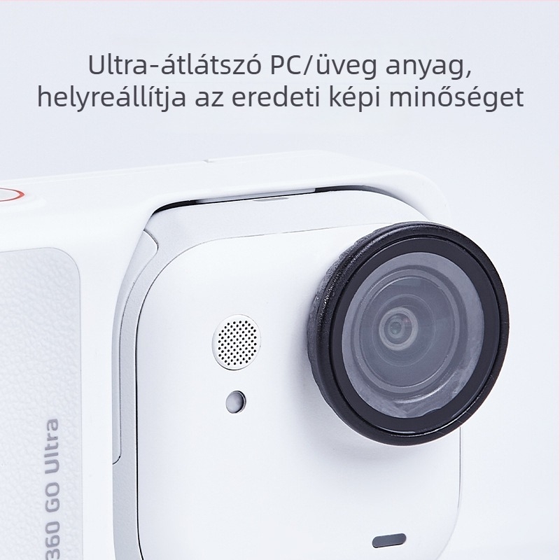 Objektívvédő Insta360 GO Ultra számára; Anyagok: üveg és műanyag; Kompatibilis az Insta360 GO Ultra-val; Testreszabható logó; Csomag tartalma: kerek csavar és alap