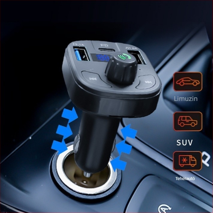 F17 Autóba Bluetooth MP3 Lejátszó FM Átjátszóval, Duál USB PD Autó Töltő, 12-24V