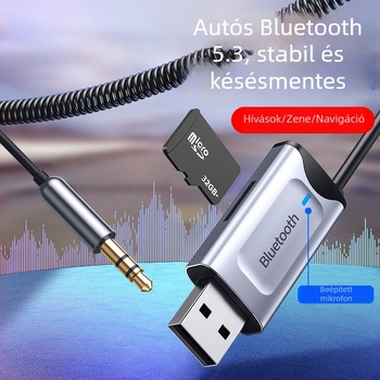Y1Pro autós Bluetooth-vevő, Bluetooth 5.2, 3,5 mm-es audio bemenet, USB MP3 lejátszás, 5V-os autós tápegység