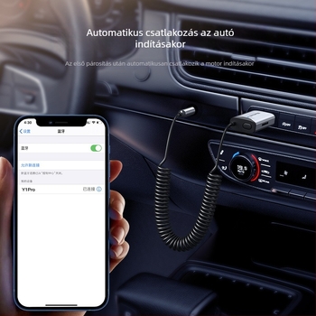 Y1Pro autós Bluetooth-vevő, Bluetooth 5.2, 3,5 mm-es audio bemenet, USB MP3 lejátszás, 5V-os autós tápegység