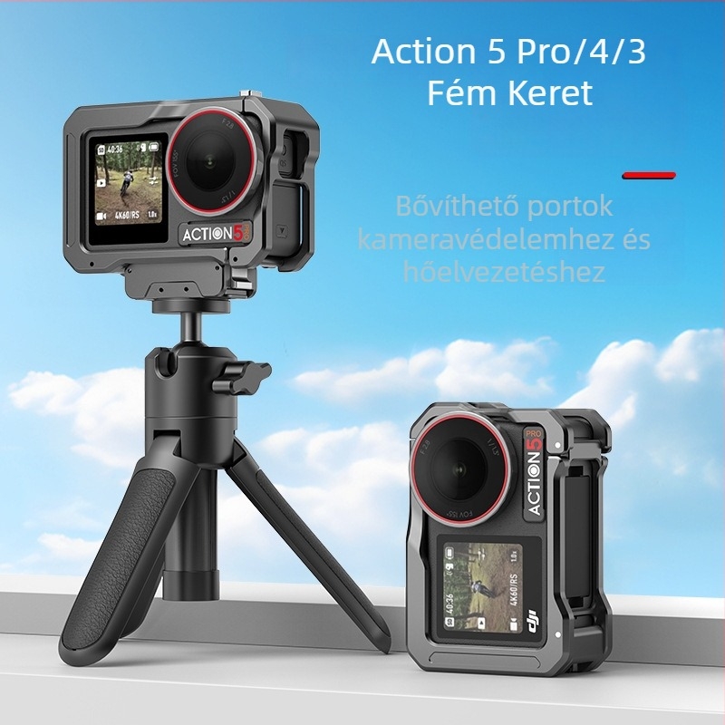 Hepail AC70 Alumínium KameraRám DJI Action 5 Pro/4/3 – alumínium ötvözetből készült keret, két hideg cipővel, horizontális és vertikális felvételhez