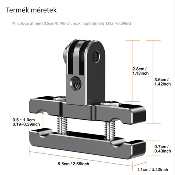 Wesport AL60 CNC alumínium kerékpáros akciókamerákhoz tartó — kompatibil GoPro, DJI, Xiaoyi, Insta360; lézergravírozott logó; tartozékok: nyereghez illeszkedő klip, adapter és T-alakú csavarok