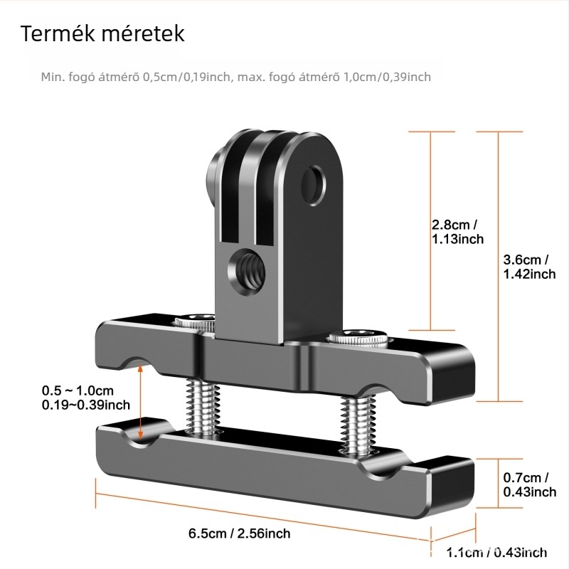 Wesport AL60 CNC alumínium kerékpáros akciókamerákhoz tartó — kompatibil GoPro, DJI, Xiaoyi, Insta360; lézergravírozott logó; tartozékok: nyereghez illeszkedő klip, adapter és T-alakú csavarok