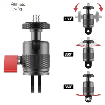 AL36 360°-os forgó kamera tartó alumíniumötvözetből GoPro 13/12 és Insta360 X4-höz | Modell AL36 | Univerzális fej mellékelve