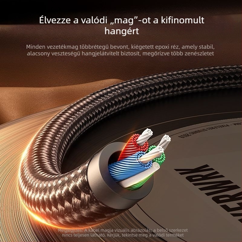 L-szögű AUX kábel 3,5 mm autóhoz – aranyozott kivitel, CCA mag, száloptikai vezető, BV tanúsítvány