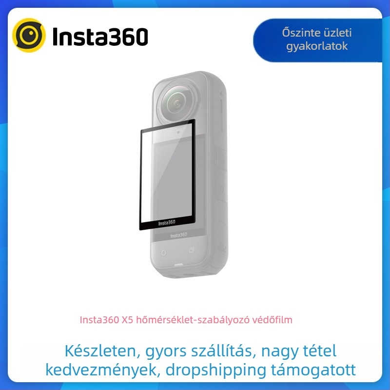 Insta360 X5-höz temperált üvegvédő film hőmérséklet-szabályozással, Shadow Stone 360; anyag: edzett üveg és műanyag; kompatibilis X5; logó nem támogatott