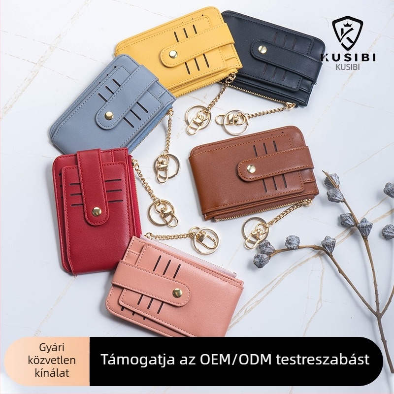 PU bőr női rövid pénztárca cipzárral, minimalist dizájn, több kártyahely és apró zseb