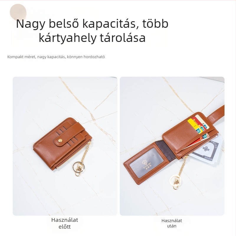 PU bőr női rövid pénztárca cipzárral, minimalist dizájn, több kártyahely és apró zseb