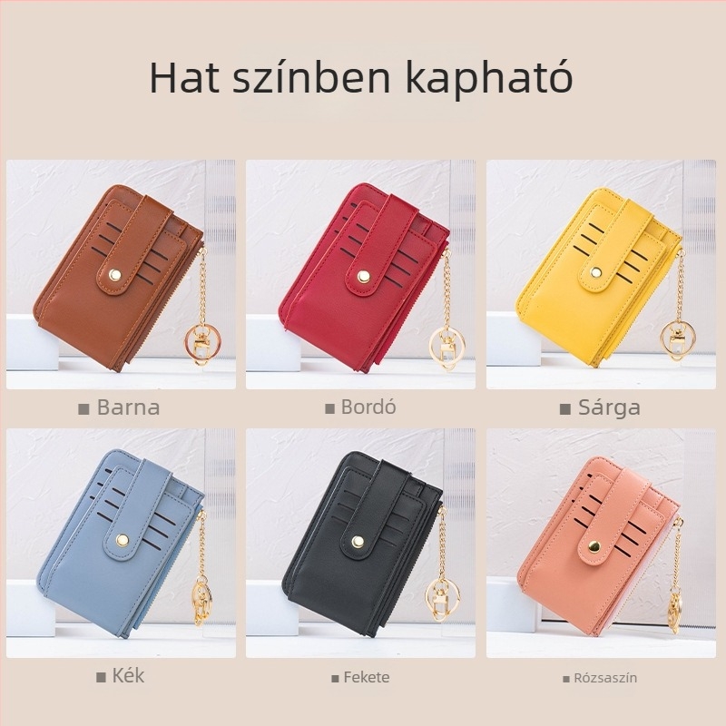 PU bőr női rövid pénztárca cipzárral, minimalist dizájn, több kártyahely és apró zseb