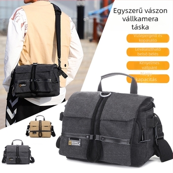 SLR fényképezőgép táska vállpánttal, vászon, egyszínű, poliészter bélés