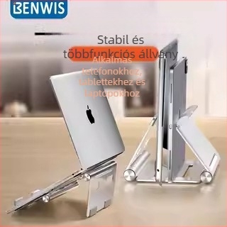 3 az 1-ben laptop- és mobiltelefon-tartó, alumíniumötvözet, összecsukható, tömeg 360 g