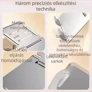 3 az 1-ben laptop- és mobiltelefon-tartó, alumíniumötvözet, összecsukható, tömeg 360 g