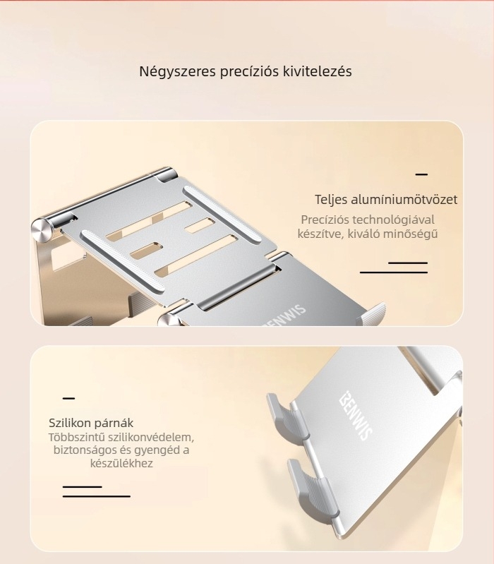 3 az 1-ben laptop- és mobiltelefon-tartó, alumíniumötvözet, összecsukható, tömeg 360 g