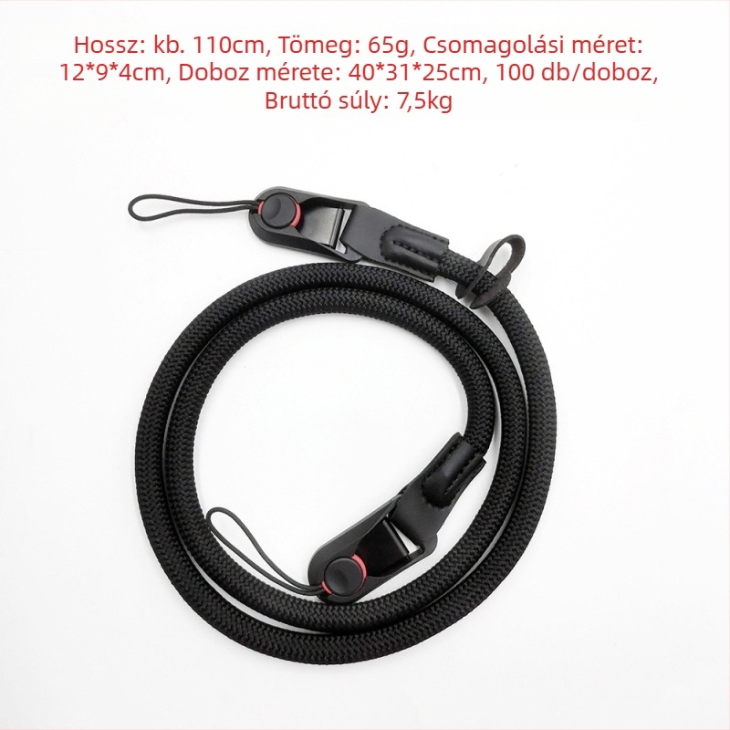 Nylon kötélből készült kamera vállpánt, állítható hosszúságú, két csattal, gyors kioldó csattal, modell TD6243, Toda