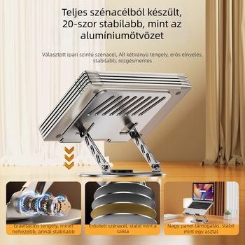 Szénacél laptop-tartó, 360°-ban forgó asztali tartó, modell X2, 1200 g, 1 m kar