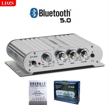 2.1-csatornás autóhangkártya erősítő modul Bluetooth ST-838 – 12V, 80Wx2+80W, 4–16 Ω, alumíniumötvözet ház